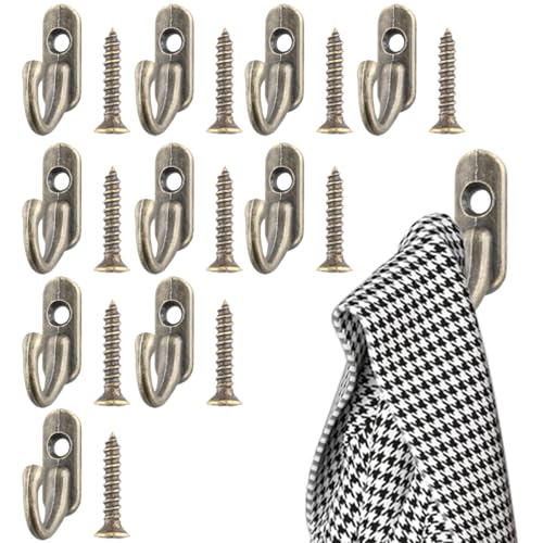 Dewocke 10 Stück Bronze Kleiderhaken, Wandhaken mit Schrauben, Garderobenhaken für Schlüssel, Taschen, Kleidung, Handtuch, Antik Metall Haken für Badezimmer, Schlafzimmer, Küche - Bronze