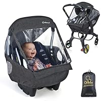 Orzbow Universal Regenschutz für Babyschale (z.B. Maxi-Cosi/Cybex/Römer),Abdeckbare Trageöffnung und Luftlöchern, Kontaktfenster,mit Tasche,Notwendiger Schutz für Babys oder Haustiere (Dunkelgrau)