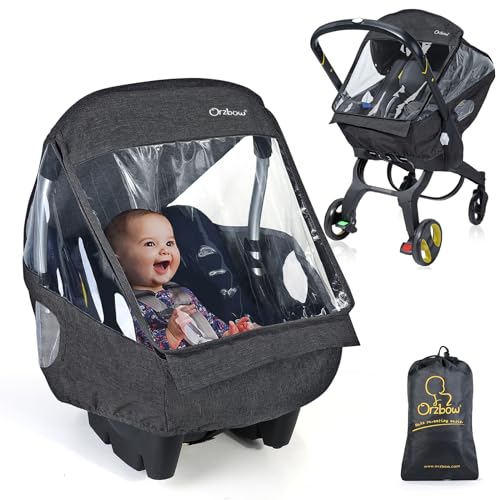 Orzbow Universal Regenschutz für Babyschale (z.B. Maxi-Cosi/Cybex/Römer),Abdeckbare Trageöffnung und Luftlöchern, Kontaktfenster,mit Tasche,Notwendiger Schutz für Babys oder Haustiere (Dunkelgrau)