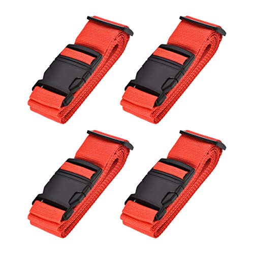 Image of uxcell Luggage Straps Suitcase Belts with Buckle Label, 2x78 2Mx5cm Adjustable PP Travel Bag Packing Accessories, Red 4Pcs