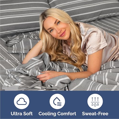 Image of Cal King 6 Piece Bed Sheet Set - Breathable & Cooling Sheets - Grey Stripes | Ultra-Soft Hotel Luxury Bedding Set with 8-16 Inch Deep Pockets, 1 Flat & 1 Fitted Sheet & 4 Pillowcases, Wrinkle & Fade Free