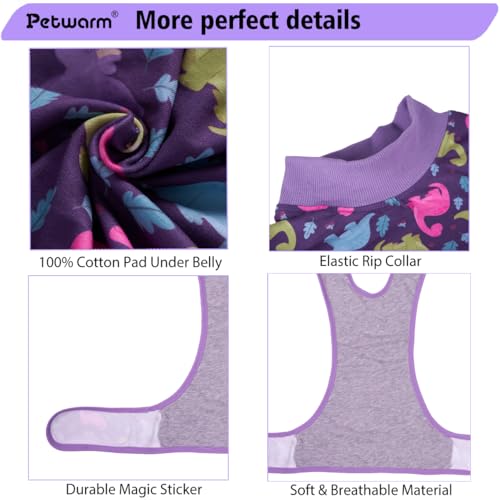 Image of PetWarm Dog Surgical Suit Spay, Onesie for Dogs After Surgery, Substitute E-Collar and Cone, Pet Surgery Recovery Suit, Anti-Licking Dog Surgery Recovery Suit Soft, Dinosaur Pattern, Purple, M