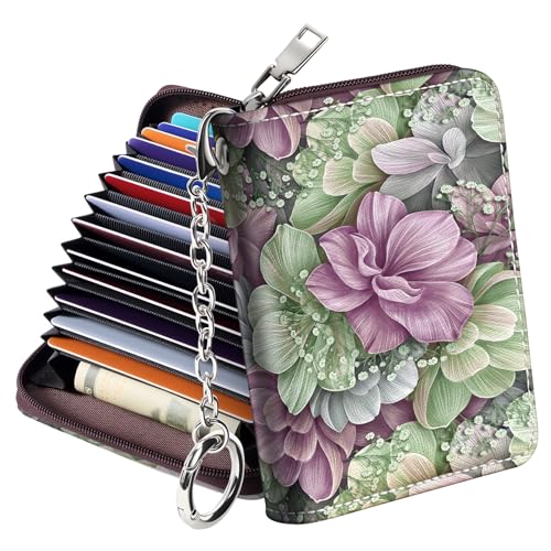 Image of Mayski Credit Card Holder, Zipper Credit Card Wallet for Women, Small Accordion Card Cases Holder, KeyChain Wallet, Business Card Holder(Happy Flower 01)