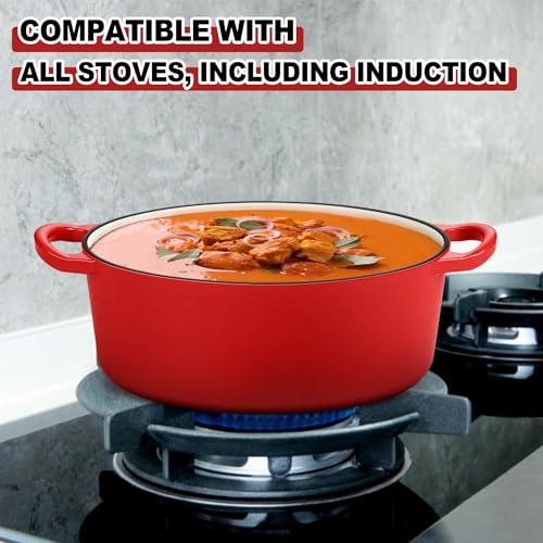 E-far 7QT Oval Dutch Oven Pot with Lid, Enameled Cast Iron Dutch Oven with Dual Handles for Sourdough Bread Baking Cooking, Nonstick Enamel Coated Cookware(Red), Non-Toxic & Easy Clean by E-far - Image 4