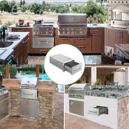 Image of Outdoor Kitchen Drawers 14 inch W x 8.5 inch H x 23 inch D Stainless Steel Single Drawers with Ergonomic Handle for BBQ Island, Patio Grill Station & Outdoor Kitchen Cabinets