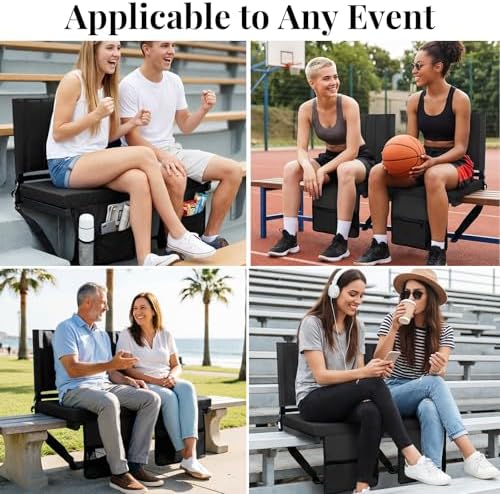 Lilvduybz 2 PCS Stadium Seats for Bleachers, Portable Folding Bleacher Chairs with Back Support, Perfect Bleacher Cushion with Wide Padded Cushion, for Sports, Outdoor Event, Black — view 6