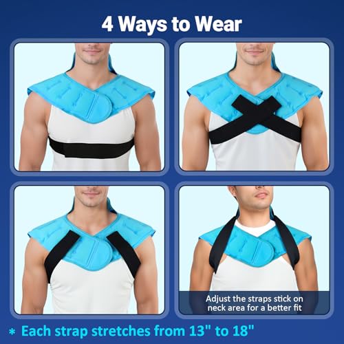 Image of Comfytemp Large Ice Pack for Neck Shoulders Upper Back Pain Relief with Straps, Reusable Gel Ice Wrap Hot Cold Compress Therapy Recovery for Upper Back, Cervical Injuries, Rotator Cuff (Large, Blue)