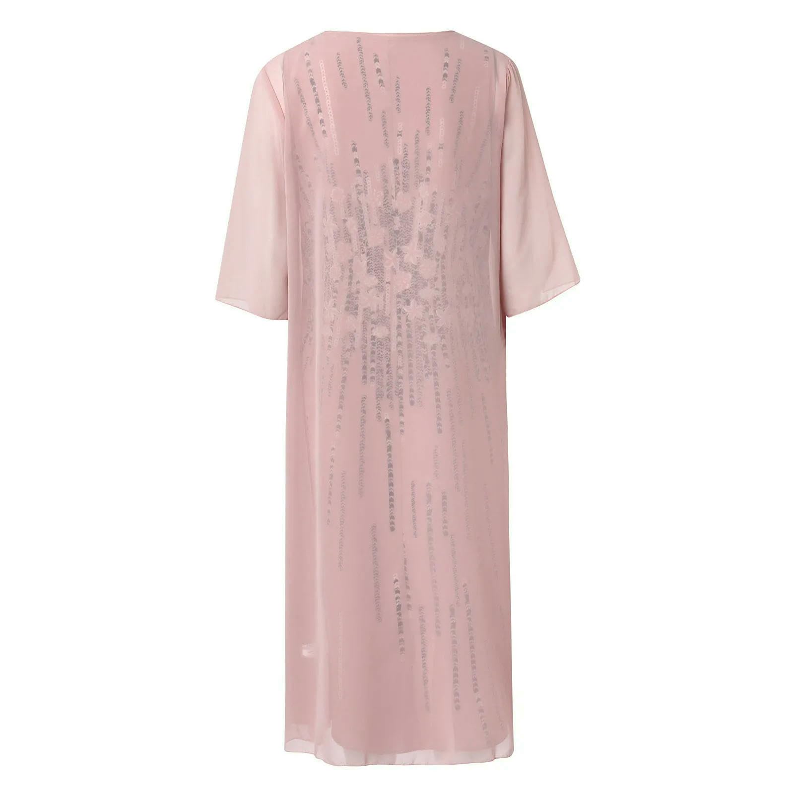 Vestiti a Maniche Lunghe Set di Abiti in Chiffon Due Pezzi Femminile, Elegante Abito con Paillettes O-saccello, da Banchetto per Feste Nozze, Vestito Sera, Abbigliamento Donna Casual Moda