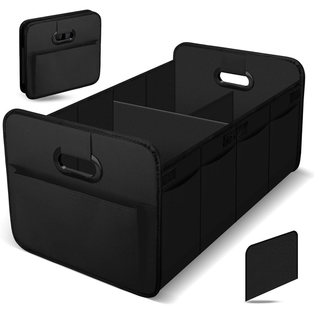GUOQINGLH Car Boot Organiser for Kia EV6 2022-2026, Large Foldable Storage Box with Compartments Heavy Duty Collapsible Boot Tidy Waterproof Bag,A/Black