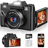 4K Digitalkamera mit WLAN & 180° Flip 3.0" Bildschirm, Autofokus Vlogging Fotoapparat mit 2X 1500mAh Batterien, 32GB Speicherkarte, Kompaktkamera für Kinder, Erwachsene, Senioren & Anfänger