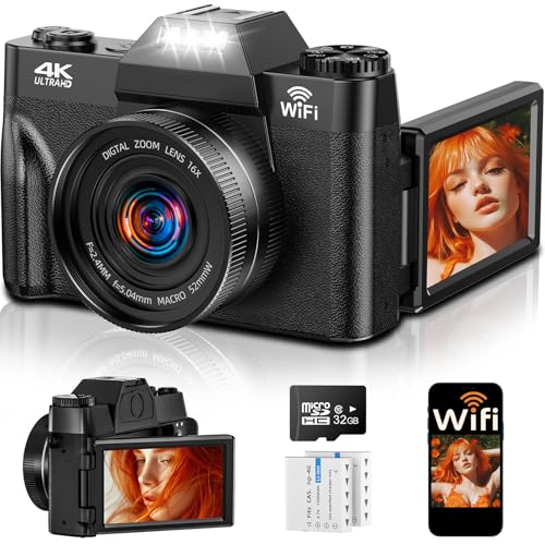 Digitalkamera 4K 64MP Autofokus Kamera mit 16x Digitalzoom, 2,8'' Kompakt Digitalkamera mit 32GB Karte und Akku für Anfänger, Kinder und Jugendliche, Jungen und Mädchen