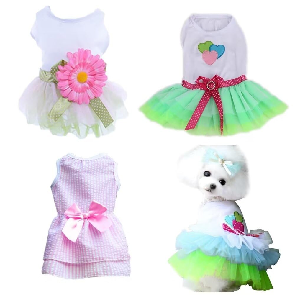 3Pcs Female Dog Clothes Doggy Tutu Yorkie Dresses for Girl Dogs Christmas Outfits Cute Dog Overalls XS