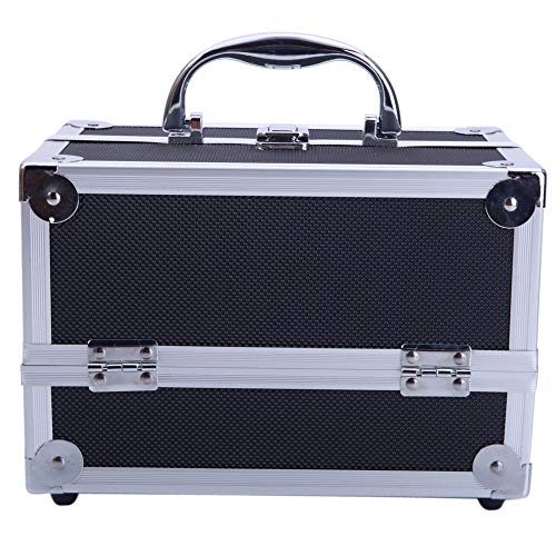 Black Aluminum Makeup Train Case Jewelry Box Cosmetic Organizer with Mirror 9