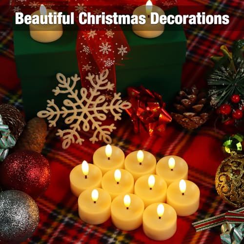 Image of 12 Pack Battery Operated Tea Lights Candles, Realistic Flickering Electric Fake Tealights Candles, 3D Wick Flameless LED Tea Lights for Wedding, Festival, Party, Home Decor