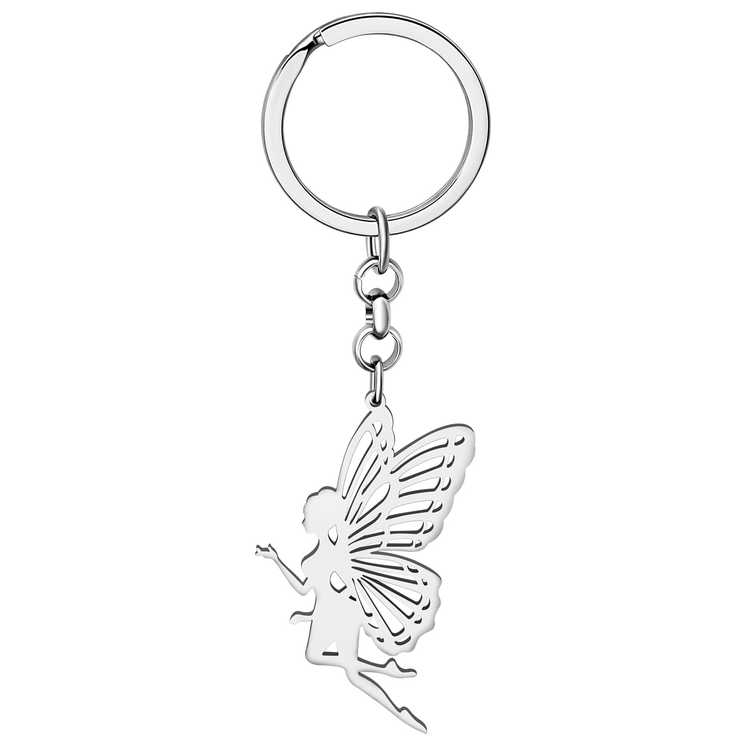 LONYOO Niedliche Elf Schmetterling Fee Schlüsselanhänger Edelstahl Flügel Schmuck Geschenke für Frauen Mädchen Handtasche Autoschlüssel