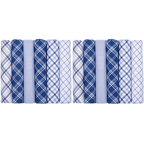 Twin Pack 2 Boxes of Mens Cotton Handkerchiefs - Mixed Blue & White Plain Checked Hankies (2 PK Blue Check) Cover