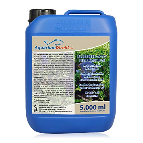 AquariumDirekt Flüssiges AKTIV Filtermedium (Der Wasseraufbereiter entfernt Schadstoffe, Medikamente, Schwermetall und Chlor für Süß- und Seewasser Aquarium), Größe:5 L Cover