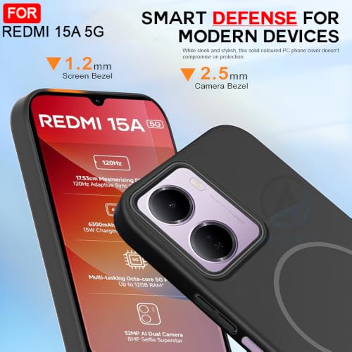 Image of AESTMO Shockproof Back Case Cover for Redmi 15A 5G | Slim Hard Shell | Hard Back Cover for Redmi 15A 5G (Compatible with MagSafe Accessories, Black)