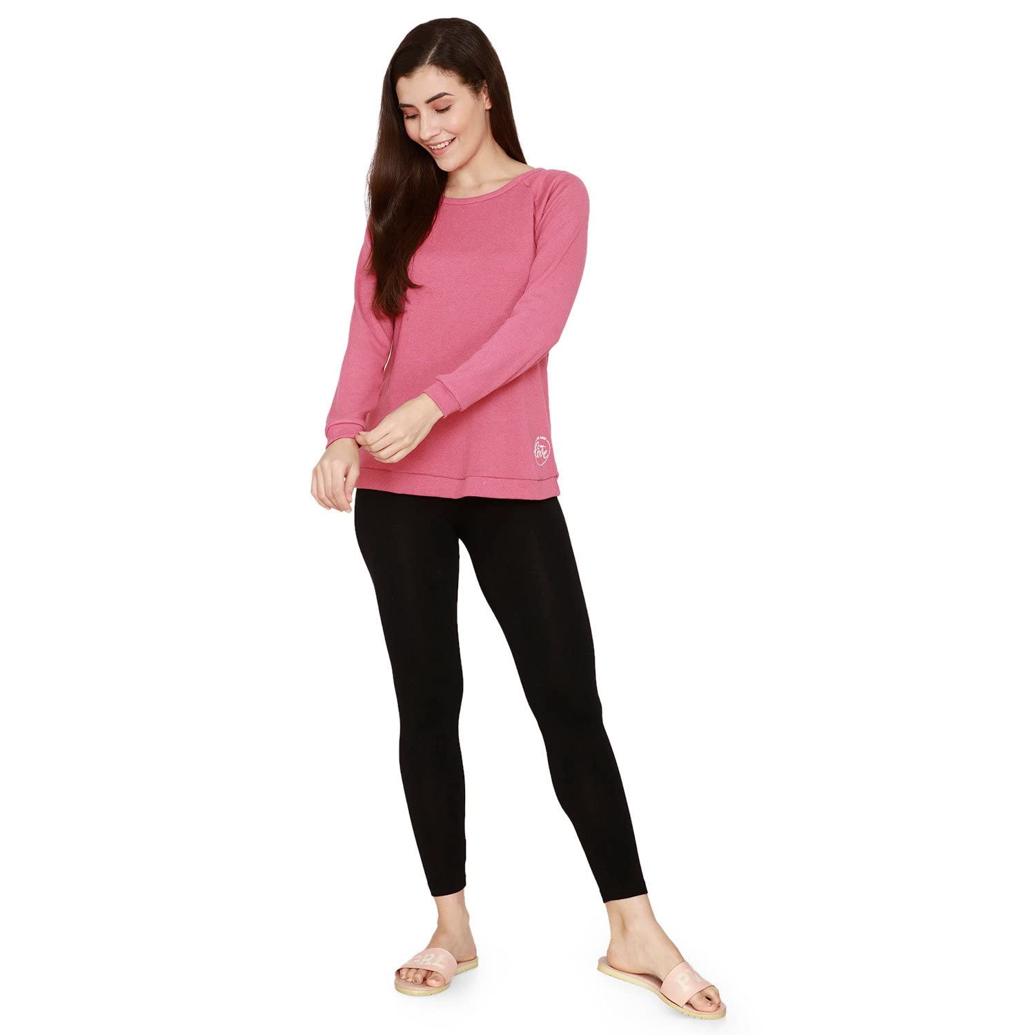 Zivame Ribbed Cozy Knit Cotton Lounge Sweatshirt - Malaga Pink 3