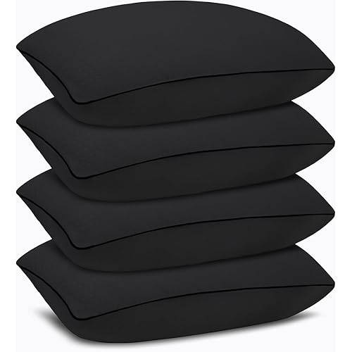 Queen Size Bed Pillows for Sleeping 4 Pack,Luxury Hotel Pillows,Comfortable and Supportive,Machine Washable,Suitable for Stomach,Back and Side Sleepers.(Black)
