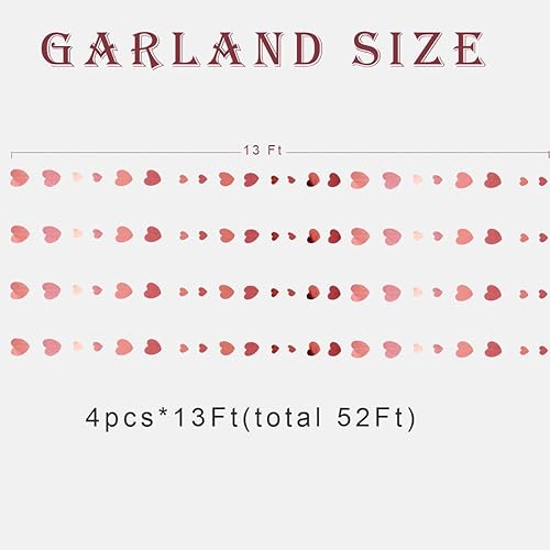 Miniatura 7 de Guirnalda de corazones de oro rosa para decoración de San Valentín, 52 pies con purpurina rosa para fiesta, despedida de soltera, compromiso,