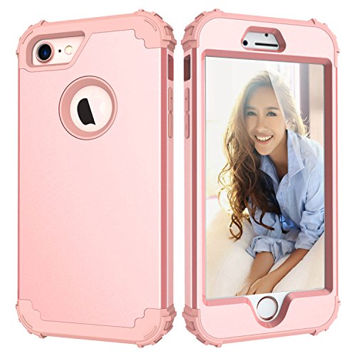 LONTECT Hybrid Heavy Duty Shockproof Full-Body Protective Case with Dual Layer Hard PC+ Soft Silicone Impact Protection for Apple iPhone 7, New Rose Gold