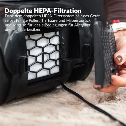 LEHMANN Typhoon beutelloser Staubsauger 4000 Watt | beutellos Zyklon Staubsauger mit Set von Aufsätzen | leistungsstarker Staubsauger mit Düsensatz | HEPA Filter, Turbobürste, Staubbehälter 2,5L