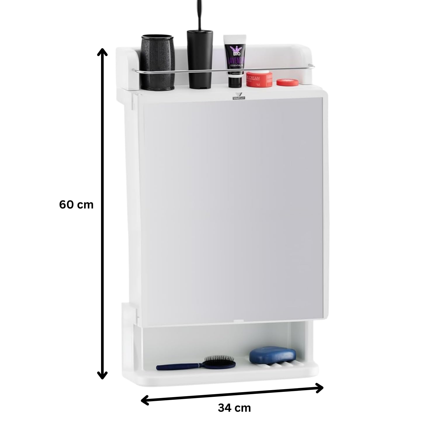 Well Set Bathroom Mirror Cabinet with Storage | Wall Mounted Plastic Organizer Shelf for Toiletries & Accessories | Durable White Mirror Cabinet for Bathroom