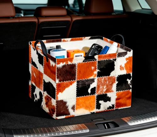 Image of CLOCOR Rectangular Storage Basket Empty,Gift Basket,Waterproof Storage Bin(Cowprint)