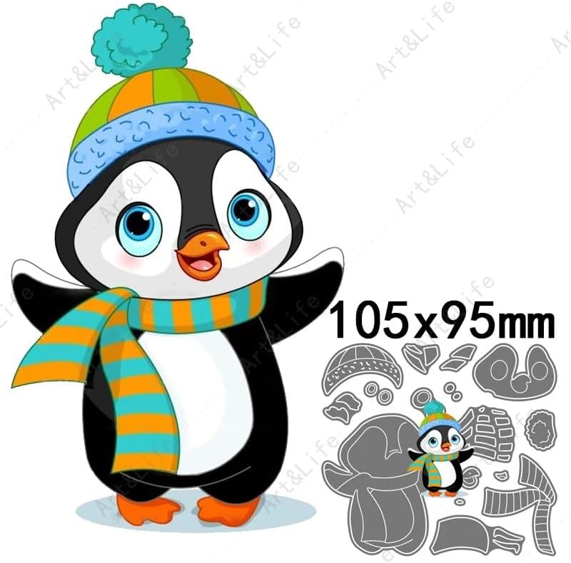 Miniatura 2 de Troqueles de corte de Navidad de metal, lindo pingüino de Navidad troquelados troquelados en relieve plantillas para tarjetas de álbumes de recortes
