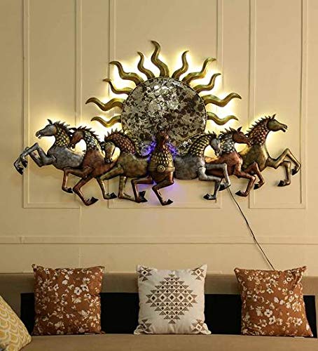 Stallion Decor Antique Metal 7 Running Horses with LED Wall Decor