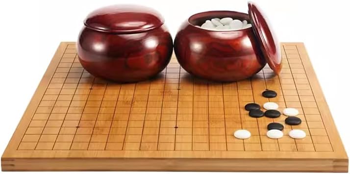 YCKEGEW Natural Bamboo Go Board 19x19/13x13 Five in A Row Tabletop Game,GO & Gomoku, Chinese Go Chess Set for Adults,2 Player Classic Strategy Game Set Size B
