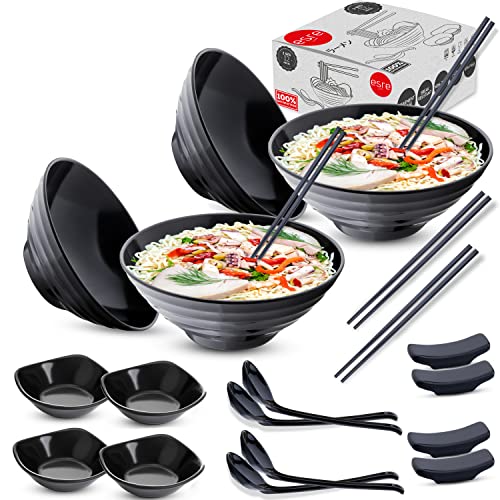Esre 4 Sets (24 Pieces) 37 Oz Japanese Ramen Bowl With Chopsticks And Spoons | Asian Chinese Large Ramen Noodle Bowl | Dinnerware Ramen Bowl Set And Pho Bowl (Black)… #TOP26
