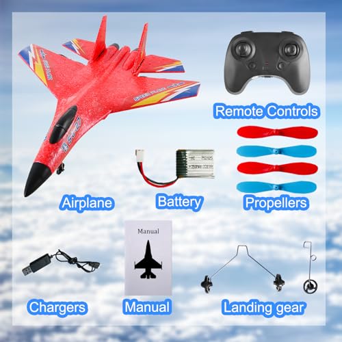 Image of Rc Plane Model Su-27 2.4Ghz 6-Axis Gyro Remote Control Airplane Rc Airplane For Beginners Family Toys For Outdoor Activities (Red)