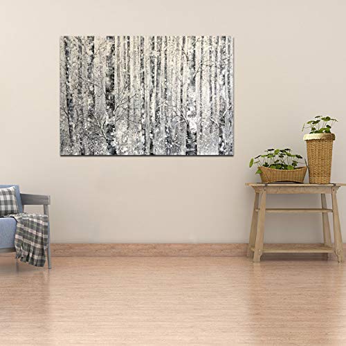 Image of Yihui Arts Modern Silver and White Forest Painting on Canvas Bathroom Hand Painted Wall Art Decor,20Wx28L