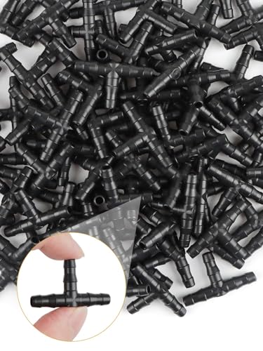 Kalolary 100Pcs Sprinkler Bewässerung 4/7mm T-Stück Barb Schlauchverbinder PVC Berieselungs, Bewässerungsschlauch Zerstäubungsdüse Tropfen Mikro Spray Bewässerungs Gelenk