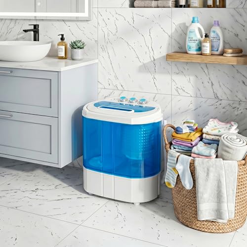SUPER DEAL Small Portable Washing Machine 9.9lb Mini Compact Washer Twin Tub Laundry Machine Top Load Spinning and Washing Combo 6.57 FT Inlet Gravity Drain Hose