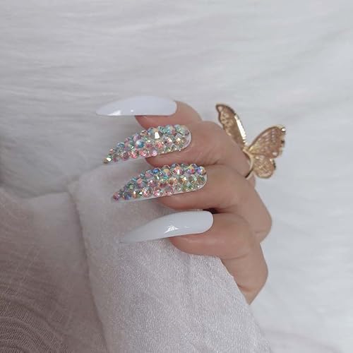 ZYBUXY 24pcs white press on nails lady Crystal diamond False ...