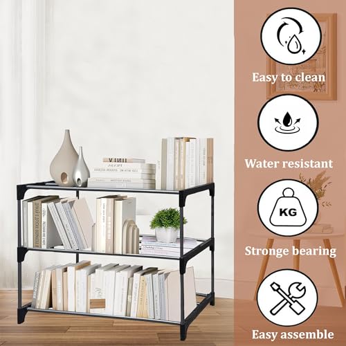 Image of PILOSHOP 3 Tier Metal Book Shelf Tall Narrow Storage Rack for Kids and Adults Modern Bookshelf Unit for Nursery, School, Home, and Office, Floor Mount Open