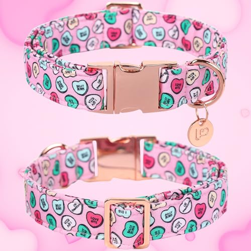 Image of Valentine's Dog Collar, Heart Dog Collar for Small Medium Large Girl Boy Dogs or Cats, Wedding Dog Collar Match Dog Leash, Pet Collar with Metal Buckle, S