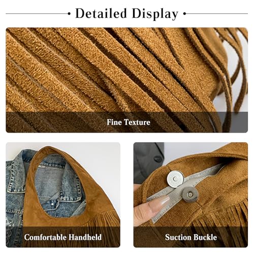 Bolso de mano vintage de gamuza para mujer con flecos y asas miniatura 5