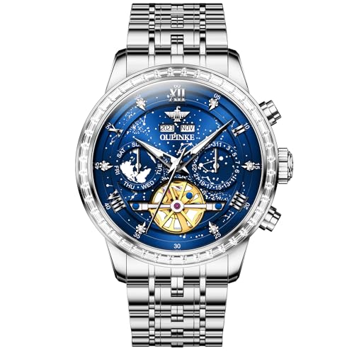 Image of OUPINKE Watch for Men Skeleton Self Winding Mechanical Automatic Luxury Dress Black Wrist Watch Waterproof Luminous Tungsten Sapphire Crystal