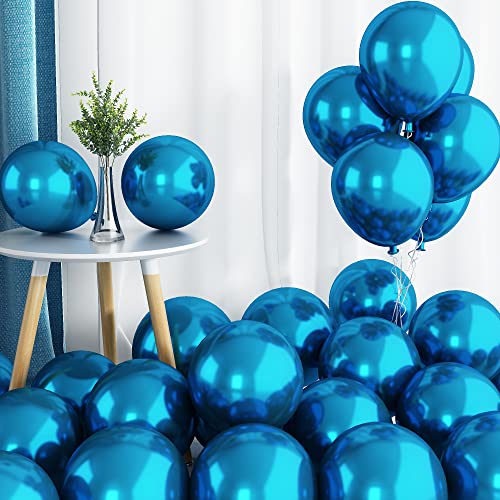 Globos de color azul metálico, 50 globos de doble capa de 10 pulgadas de color azul claro, brillantes y gruesos cromados metálicos de color azul claro, globos de helio de látex para cumpleaños Cover