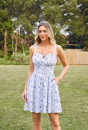 Image of Scarlet Darkness Floral Mini Corset Dress for Women Teen 2026 Summer Spring Flowy A-Line Sundress with Pockets