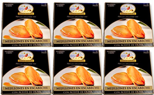 Mejillones en escabeche con aceite de oliva 7/10 piezas [PACK DE 6 UNIDADES] Mariscadora