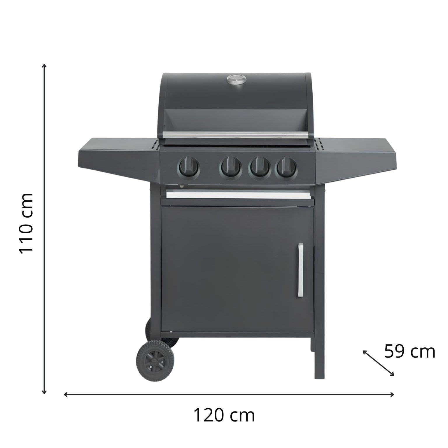 Barbecue a Gas Montana Ambra Garden 3 Fuochi + 1 Fornello Laterale Grigia Acciaio Smaltato 13,3 kW Butano/Propano
