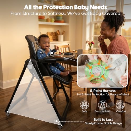 Image of Foldable High Chairs for Babies and Toddlers Convert to Baby Rocker | Convertible with Reclining Seat & Leg Rest, 3-in-1 with Tool-Free Assembly