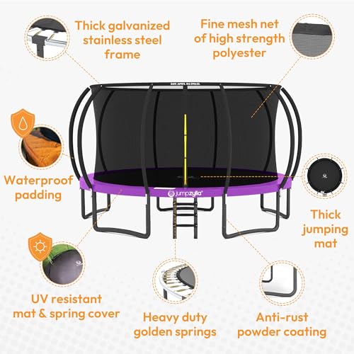 Image of JUMPZYLLA Trampoline Outdoor 8FT 10FT 12FT 14FT 15FT 16FT with Enclosure and Ladder, ASTM Approved Recreational Trampoline for Kids and Adults, Anti-Rust Coated Frame