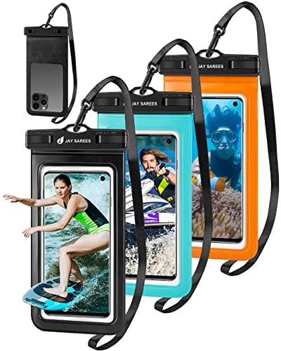 JAY SAREES Universal Waterproof Phone Pouch 3 Pack, IPX8 Waterproof Phone Bag for Beach Swimming Pool - Black+Green+Orange