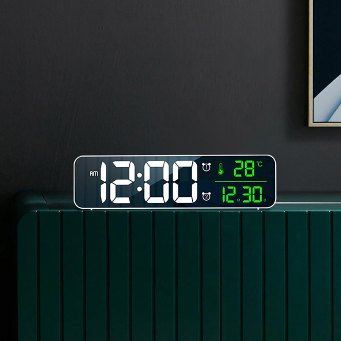 Reloj Despertador Digital LED Blanco de Pared Música y Brillo